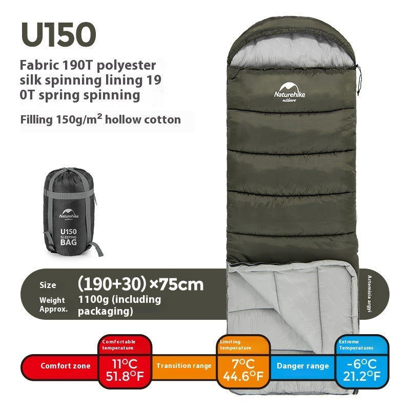Naturehike Envelope Hooded Sleeping Bag Outdoor Autumn Winter Cold-Proof Double