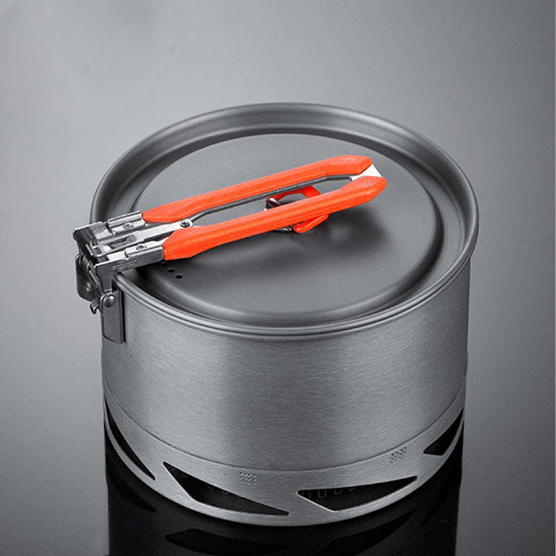Camping Cookware and Utensil Set with Pot, Kettle, and Tableware