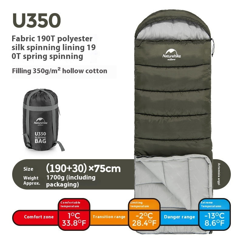 Naturehike Envelope Hooded Sleeping Bag Outdoor Autumn Winter Cold-Proof Double