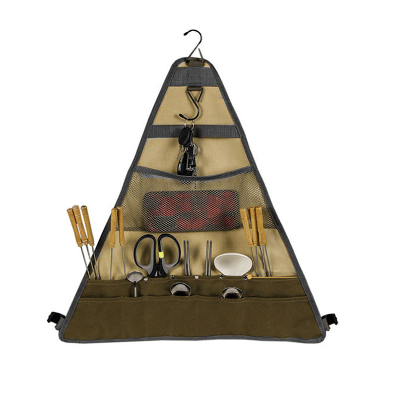 Outdoor Camping Foldable Tableware Set with Spatula, Spoon, and Hanging Bag