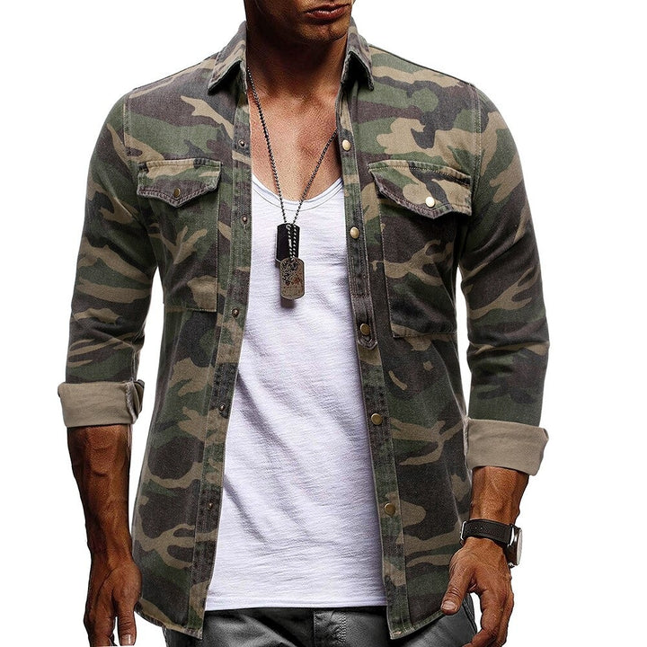 Men's Long Sleeve Camouflage Denim Jacket