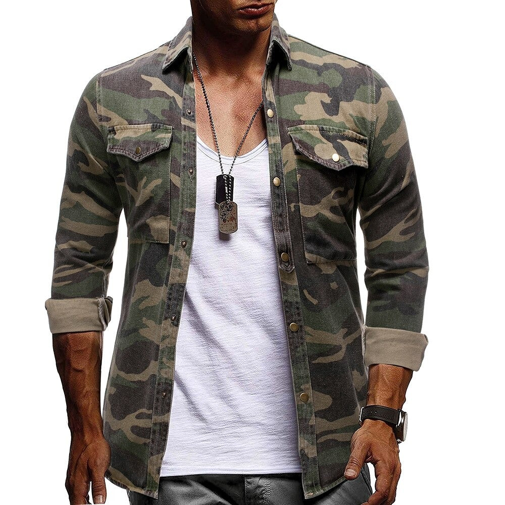 Men's Long Sleeve Camouflage Denim Jacket