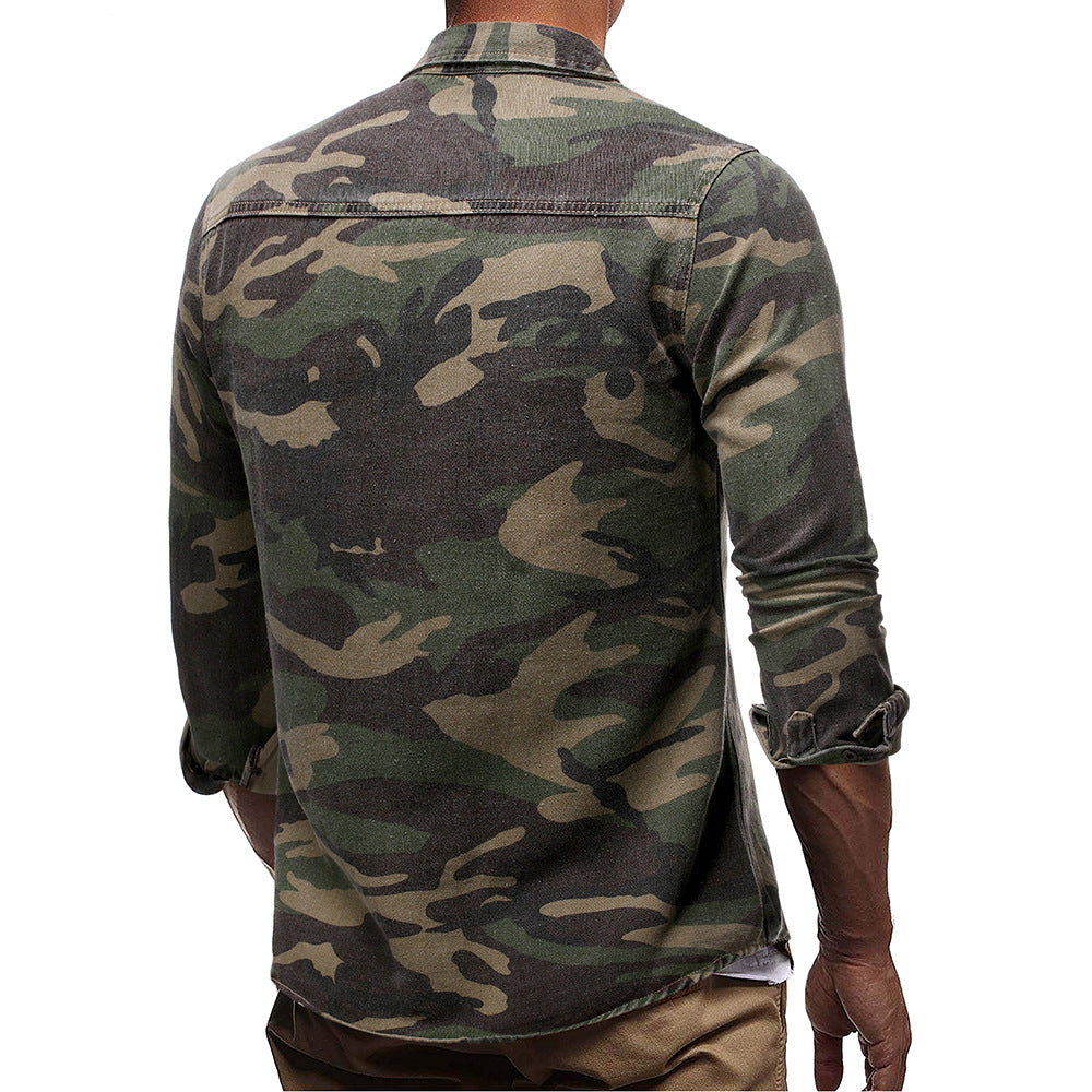 Men's Long Sleeve Camouflage Denim Jacket