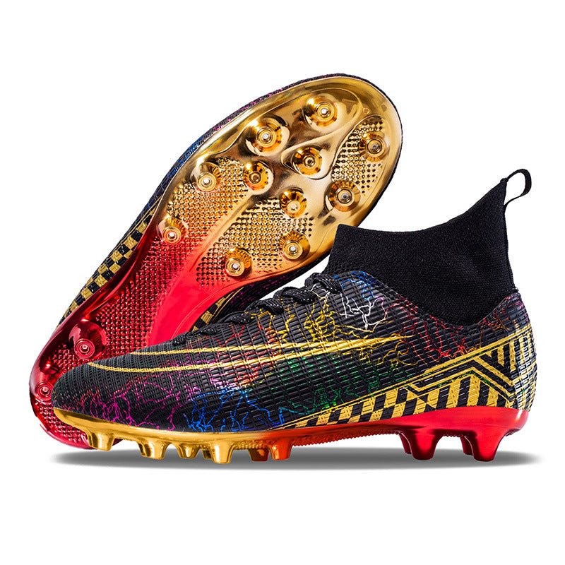 High-Top Soccer Shoes with Gold-Plated Sole for Artificial Grass Training