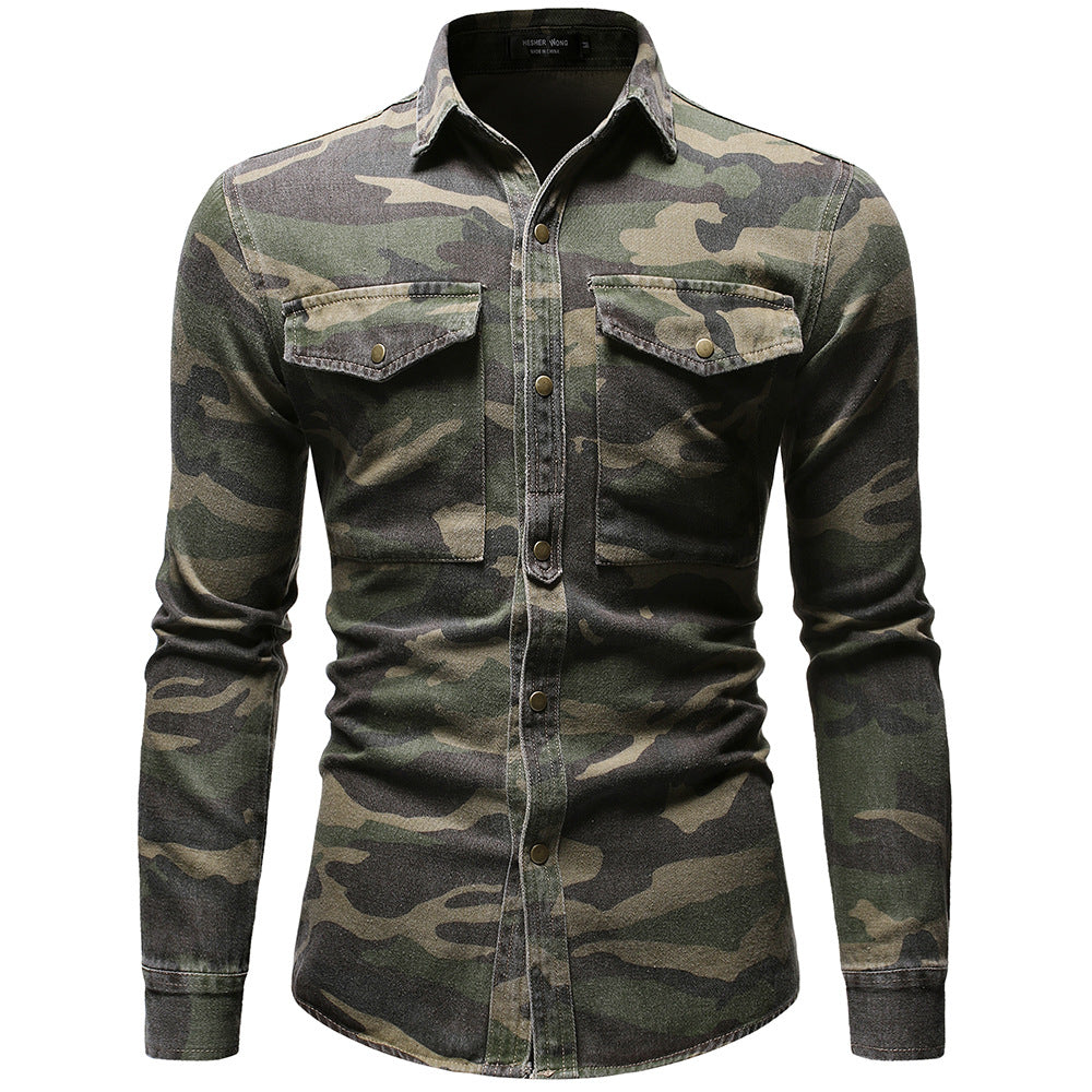 Men's Long Sleeve Camouflage Denim Jacket