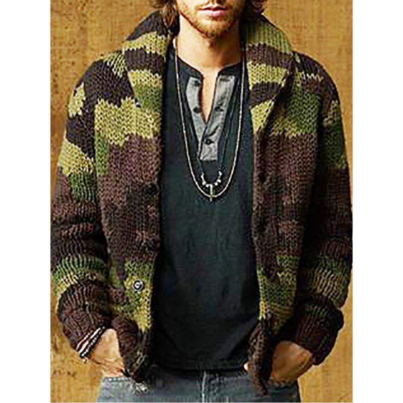 Men's Camouflage Print Lapel Sweater Jacket
