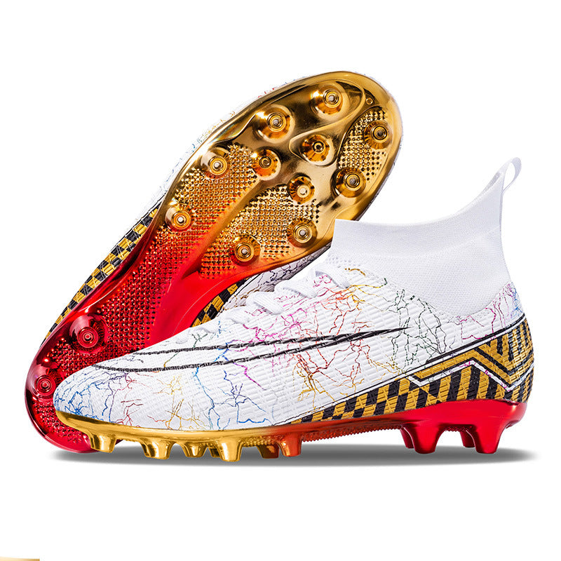 High-Top Soccer Shoes with Gold-Plated Sole for Artificial Grass Training