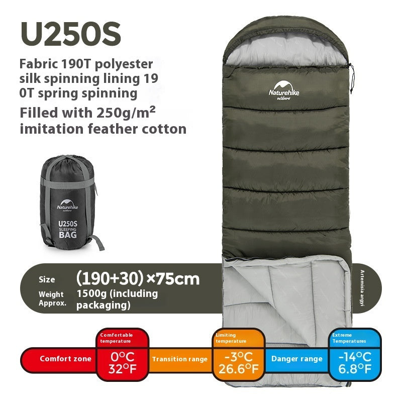 Naturehike Envelope Hooded Sleeping Bag Outdoor Autumn Winter Cold-Proof Double