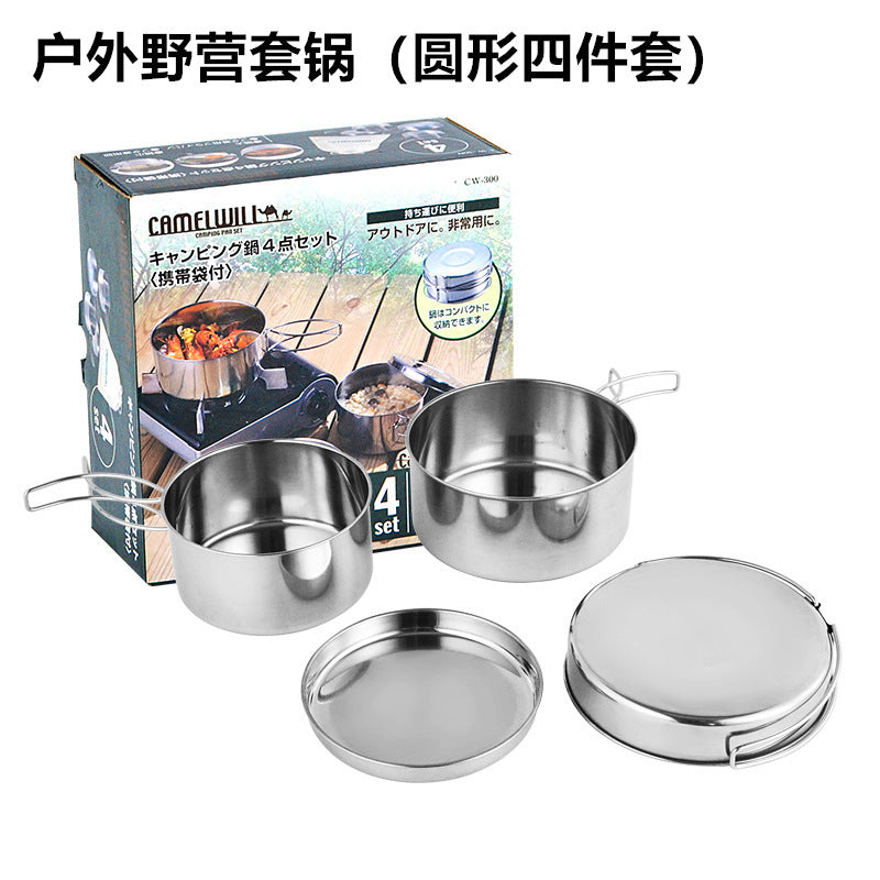 Outdoor Stainless Steel Portable Cookware Set for Camping Trips