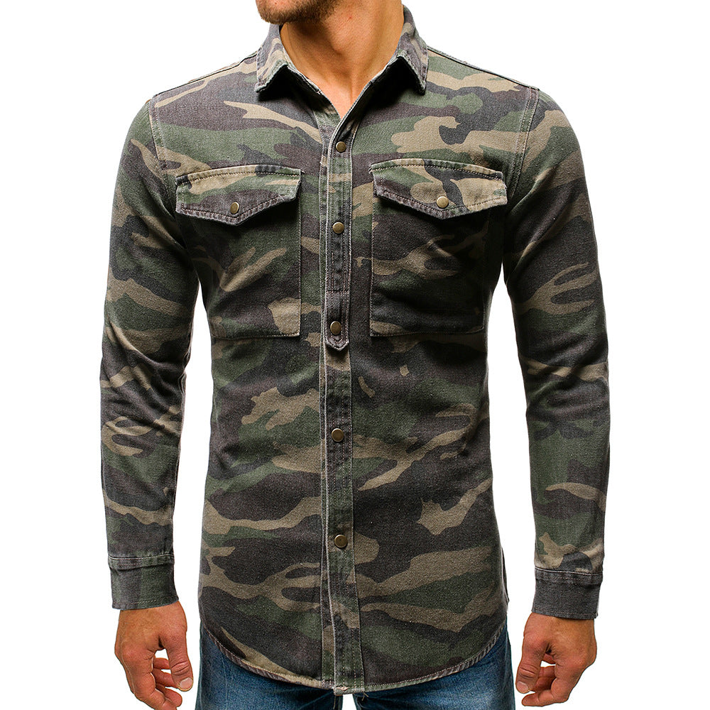 Men's Long Sleeve Camouflage Denim Jacket