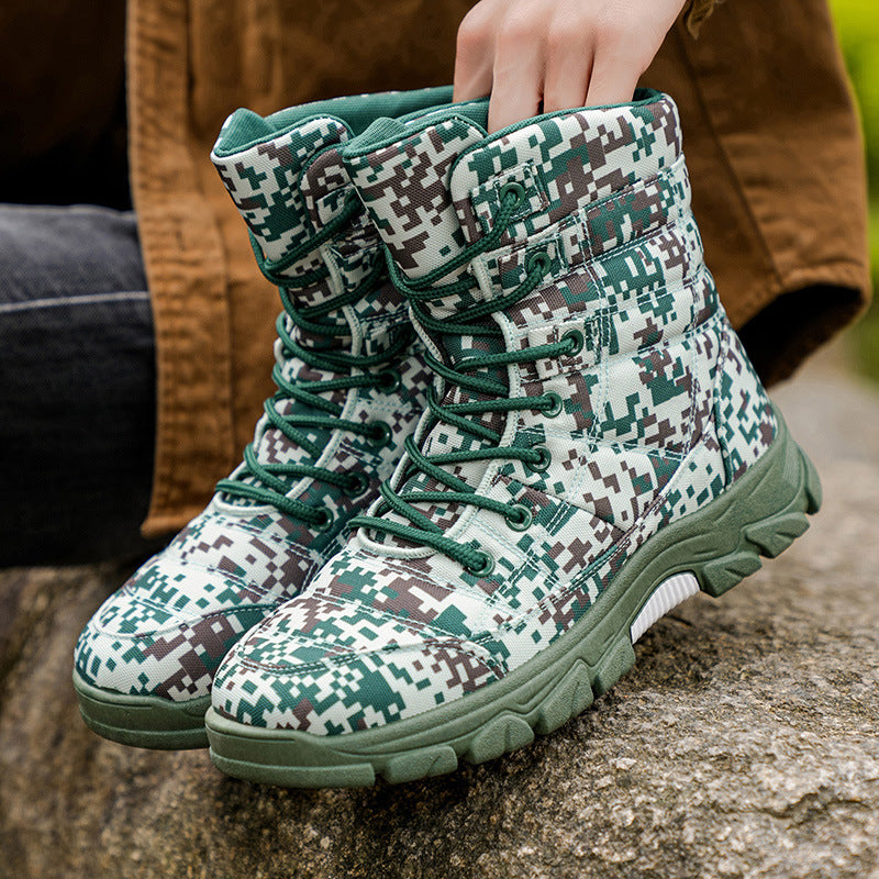 Fleece-Lined Camouflage Hiking Boots Thick Sole Warm Outdoor Snow Shoes