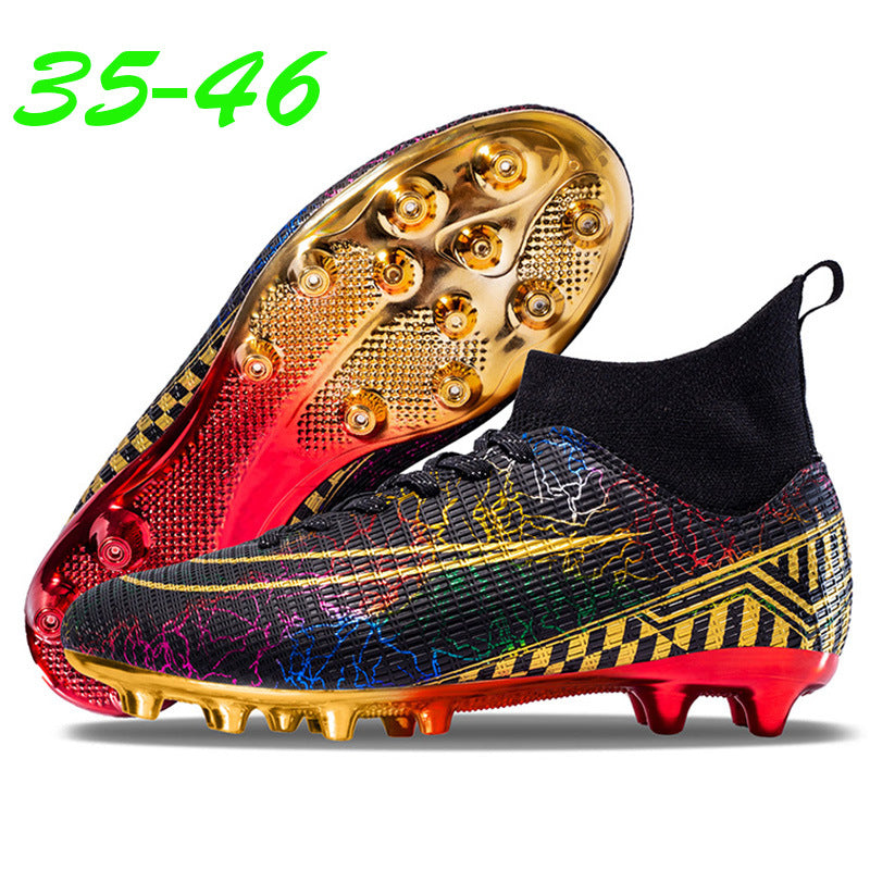 High-Top Soccer Shoes with Gold-Plated Sole for Artificial Grass Training