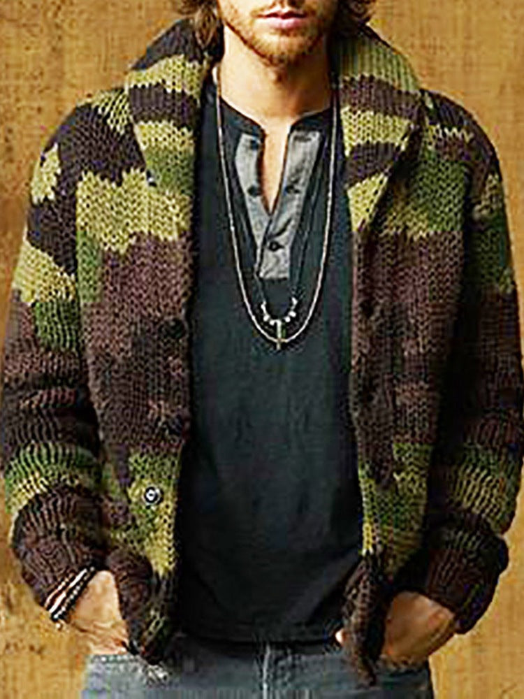 Men's Camouflage Print Lapel Sweater Jacket