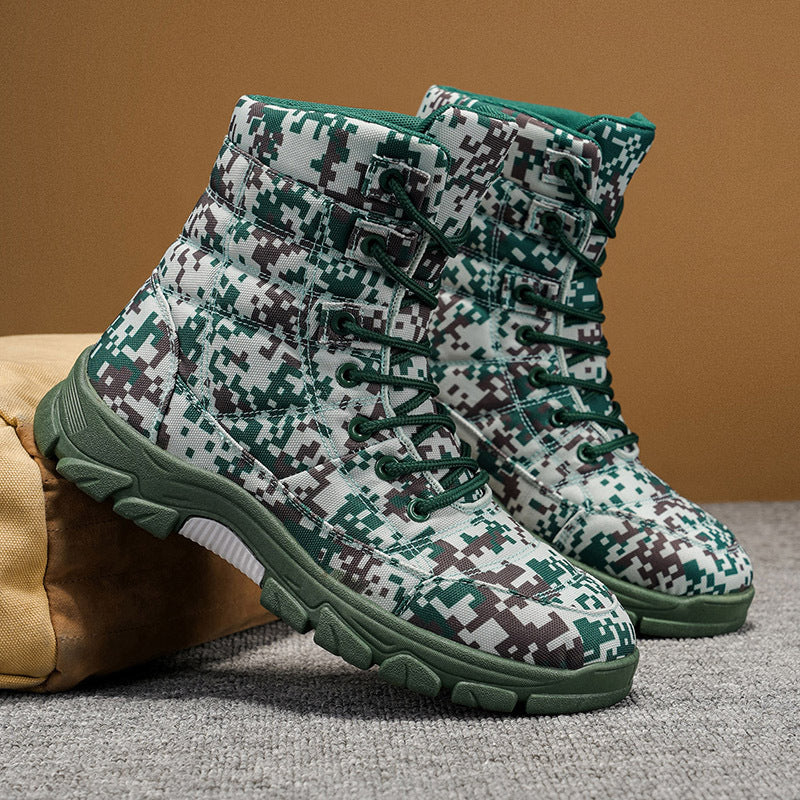 Fleece-Lined Camouflage Hiking Boots Thick Sole Warm Outdoor Snow Shoes