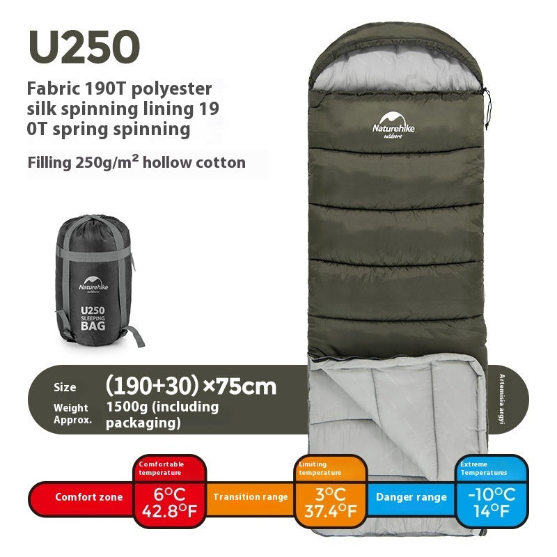 Naturehike Envelope Hooded Sleeping Bag Outdoor Autumn Winter Cold-Proof Double