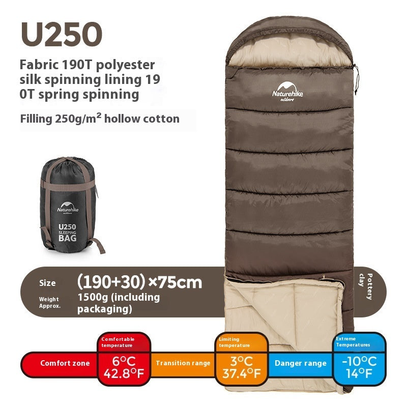 Naturehike Envelope Hooded Sleeping Bag Outdoor Autumn Winter Cold-Proof Double