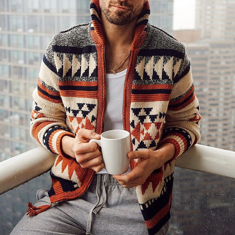 Men's Camouflage Print Lapel Sweater Jacket