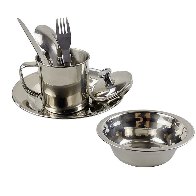 Outdoor Camping Single-Person Stainless Steel Tableware and Water Cup Set