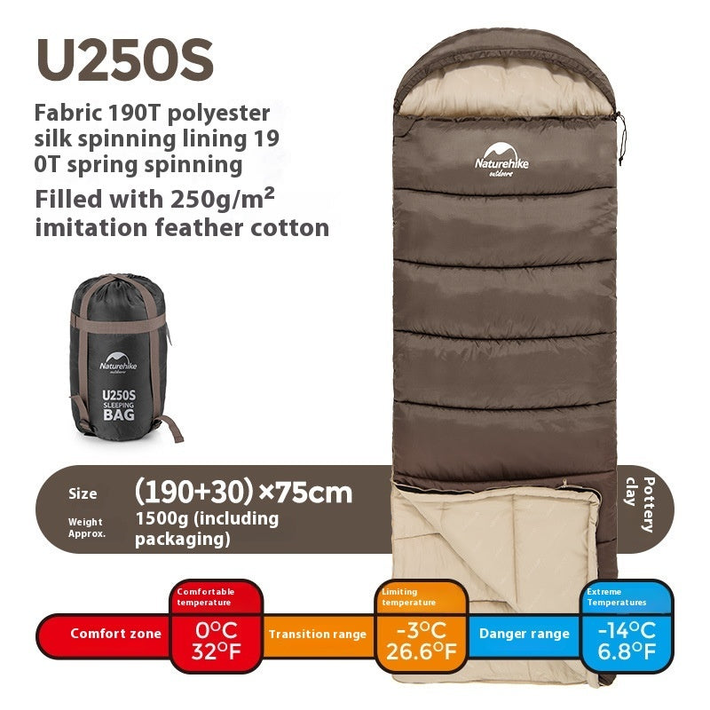 Naturehike Envelope Hooded Sleeping Bag Outdoor Autumn Winter Cold-Proof Double