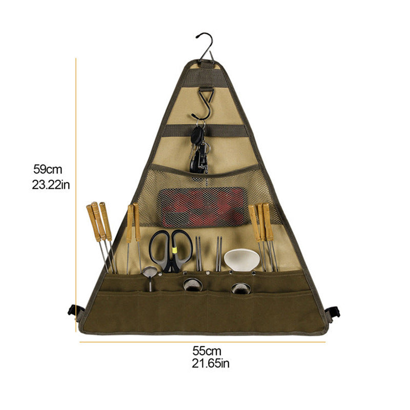 Outdoor Camping Foldable Tableware Set with Spatula, Spoon, and Hanging Bag