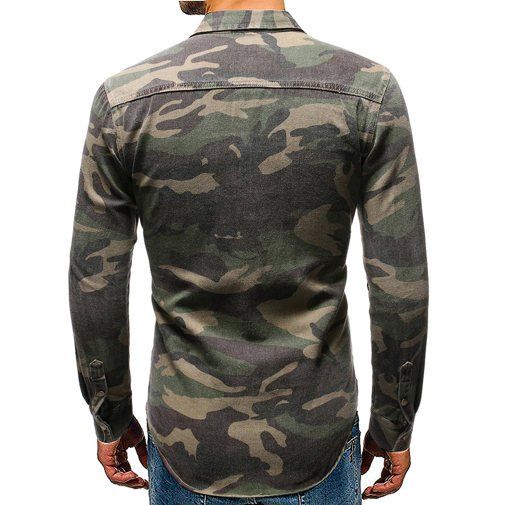 Men's Long Sleeve Camouflage Denim Jacket