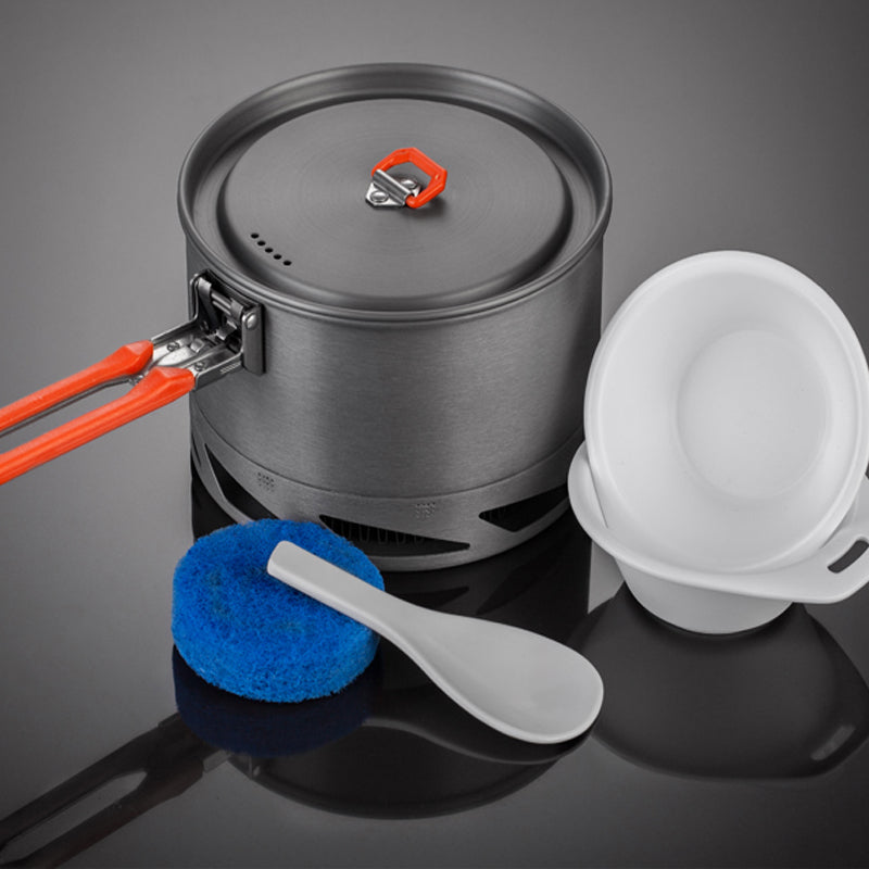 Camping Cookware and Utensil Set with Pot, Kettle, and Tableware