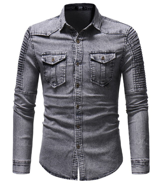 Men's Long Sleeve Camouflage Denim Jacket