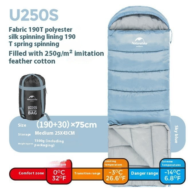 Naturehike Envelope Hooded Sleeping Bag Outdoor Autumn Winter Cold-Proof Double