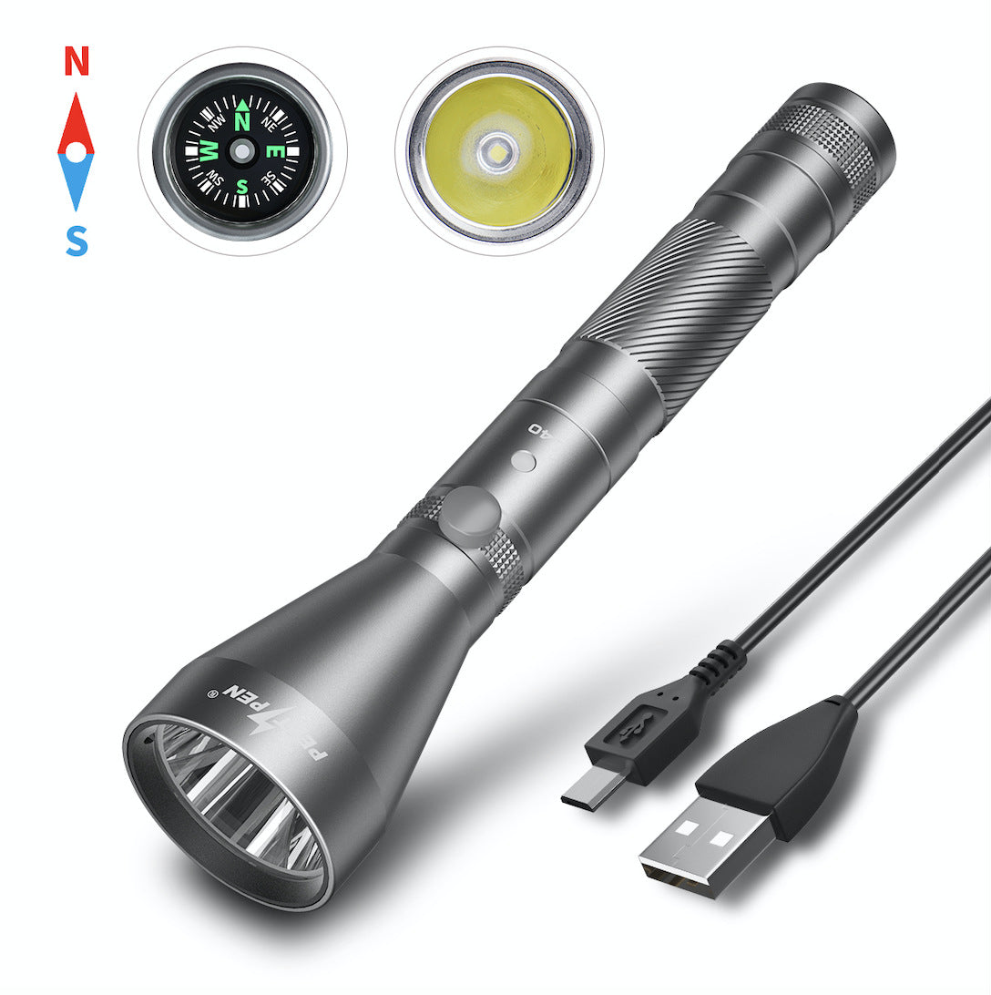Rechargeable USB Waterproof Long-Range Camping Compass Flashlight