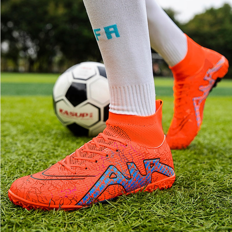 High-Top Soccer Shoes with Special Spikes for Enhanced Grip