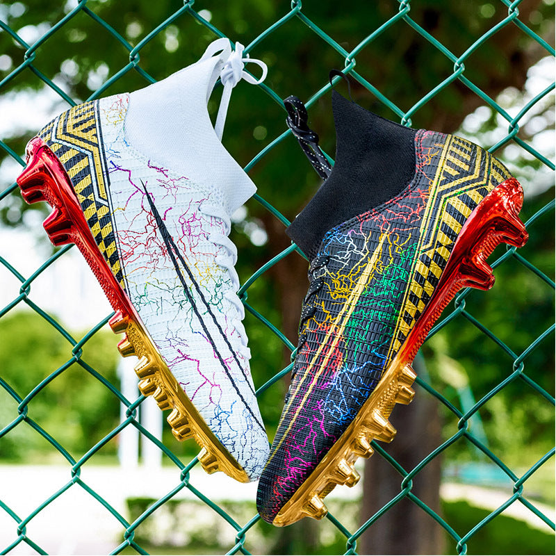 High-Top Soccer Shoes with Gold-Plated Sole for Artificial Grass Training