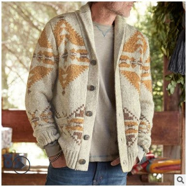 Men's Camouflage Print Lapel Sweater Jacket
