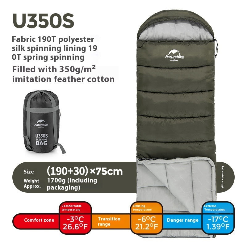 Naturehike Envelope Hooded Sleeping Bag Outdoor Autumn Winter Cold-Proof Double