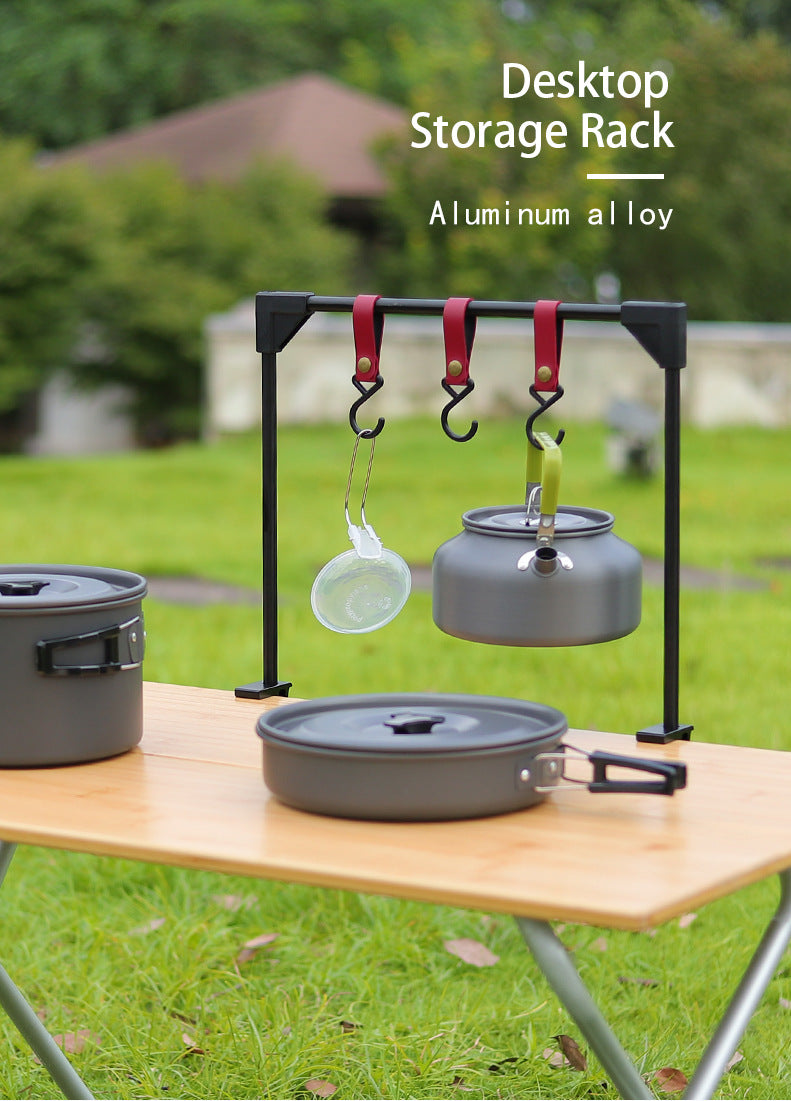 Adjustable Outdoor Camping Rack with Clamps for Pots, Stove, and Cookware