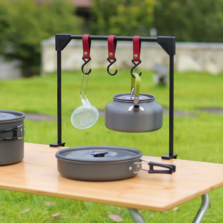 Adjustable Outdoor Camping Rack with Clamps for Pots, Stove, and Cookware