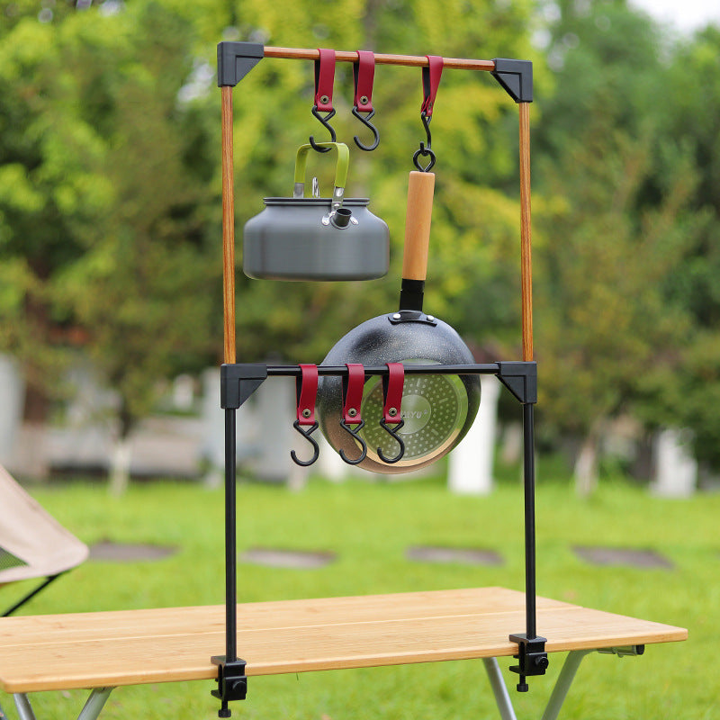 Adjustable Outdoor Camping Rack with Clamps for Pots, Stove, and Cookware