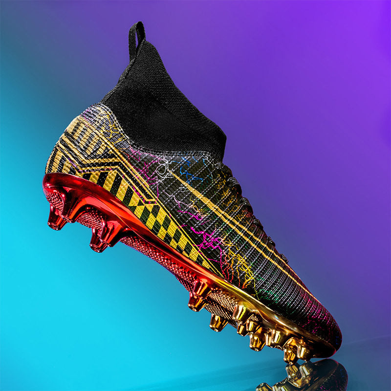 High-Top Soccer Shoes with Gold-Plated Sole for Artificial Grass Training